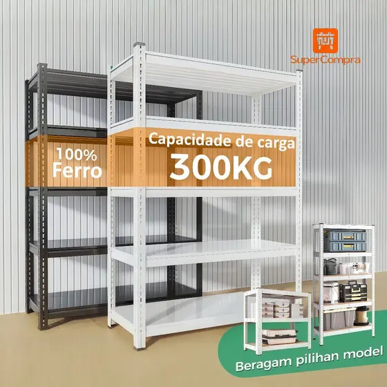 Estante de Ferro Estante Reforçada Aço Reforçado 6 Andares 300kg Reforçado Organizadora para Casa e Garagem