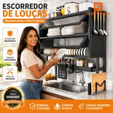 Organizador De Cozinha Suspenso 85cm Escorredor Louça Inox Para Pratos Copos Talheres
