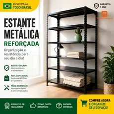 Estante Metálica Reforçada 5 Prateleiras Alta Capacidade até 150kg por Nível Organização Residencial e Comercial