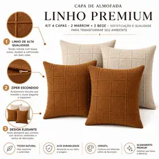 Kit 4 Capas de Almofada Decorativa Linho 40x40 Zíper Rústica Toque Macio Sofá Sala Quarto Decoração