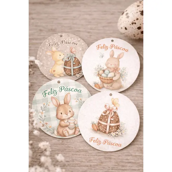 Mini Tag de Páscoa Feliz Páscoa Redonda 3cm Papel Fotográfico 180g Lembrancinha