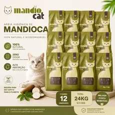 Areia Gato 100% Mandioca - Mandio Cat | Zero Odor, Alta Absorção e Torrões Firmes - 24kg