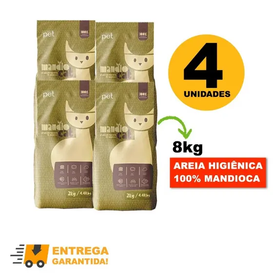 Areia de Gato MandioCat Biodegradável higiênica natural 100% Mandioca 8KG -Envio Imediato