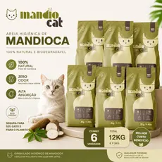 Areia Gato 100% Mandioca - Mandio Cat | Zero Odor, Alta Absorção e Torrões Firmes - 12kg