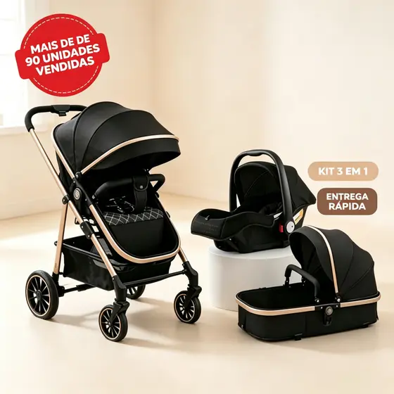 Carrinho de Bebê 3 em 1 Completo – Inclui Moisés e Bebê Conforto