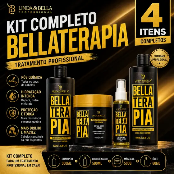 Kit Bellaterapia 4 Itens Shampoo + Condicionador 500ml + Máscara Tratamento 500g + Óleo 60ml