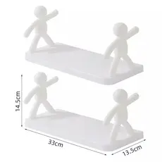Kit 2 Prateleira Estante Bonequinho plástico com suporte decorativa banheiro cozinha C/ Adesivo
