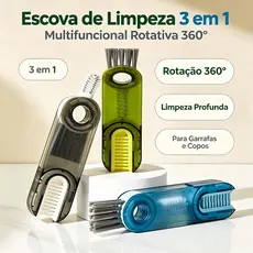 Escova de Limpeza 3 em 1 Rotativa 360° Multifuncional Para Garrafas Copos Mamadeiras e Canecas