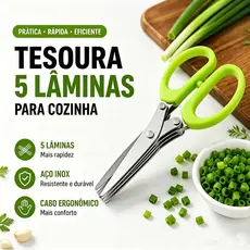 Tesoura De Cozinha 5 Lâminas Inox - Cortador Multiuso De Ervas E Vegetais