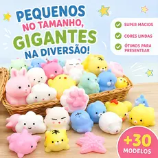 Kit 10/20/30 Squishy Mochi Bichinhos, Brinquedo Macio Anti-Stress, Brinquedo Sensorial Fofo para Apertar e Relaxar