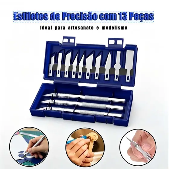 Kit Estilete De Precisão 13 Peças - Ferramenta De Corte Fino E Modelismo , Estojo Magnético