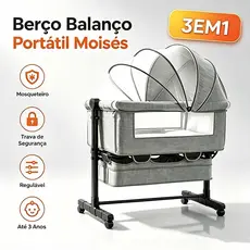 Berço Portátil 3 em 1 Dobrável Multifuncional para Bebê, Com Mosquiteiro Cercadinho, Super Resistente Suporta Até 50kg