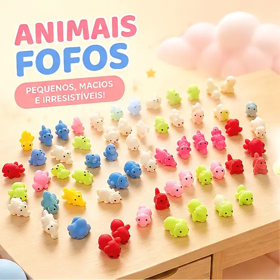 Kit 10/20/30 Squishy Mochi Bichinho Macio - Brinquedo Anti-Stress De Apertar Para Criança E Adulto