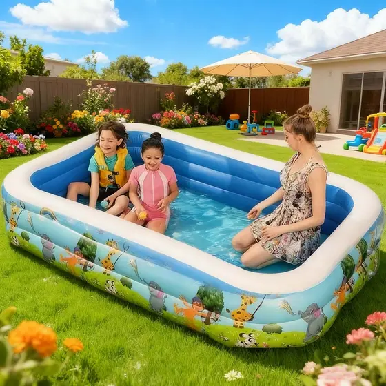 Piscina Infantil Inflável Retangular –Ideal para Diversão na Piscina em Quintais e Aventuras Aquáticas