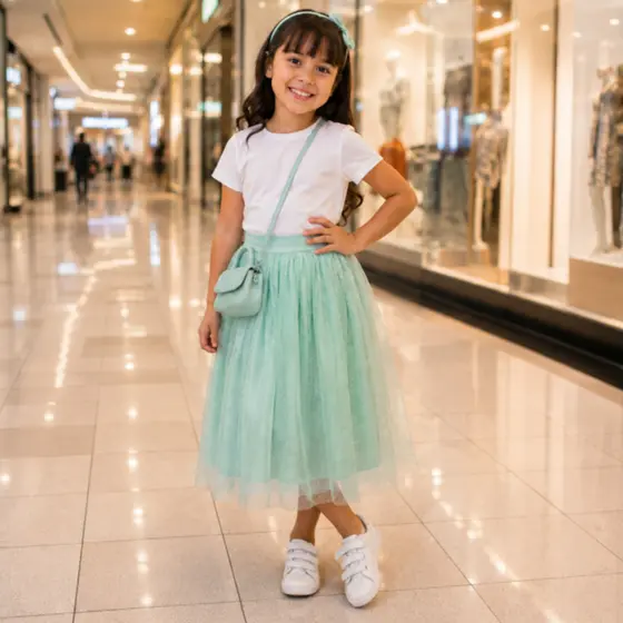 Saia Infantil de Tule Cristal com Brilho Glitter Com Forro Elanca Evitando Transparência