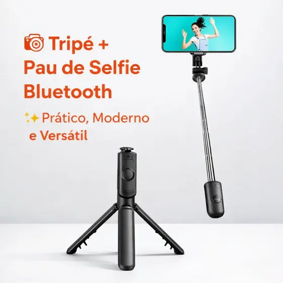 Bastão de Selfie com Controle Remoto Bluetooth – Tripé Integrado e Suporte Ajustável