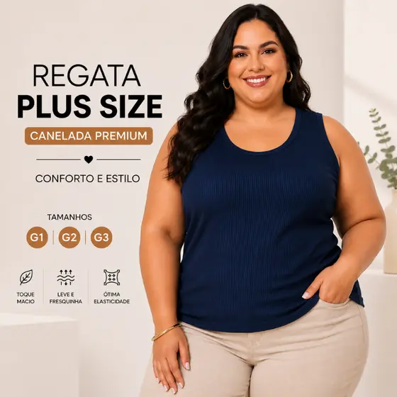 Regata Plus Size Feminina Canelada G1 G2 G3 Blusa Básica Moda Verão Confortável |3776| Pronta Entrega