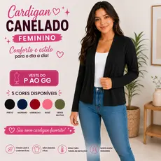 Cardigan Feminino Canelado Manga Longa Casaco Leve Aberto do P ao GG Moda Inverno Outono |4228| Pronta Entrega