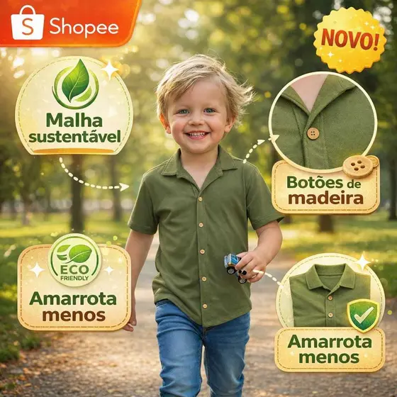 Camisa Infantil de Botão GS One Malha Eco