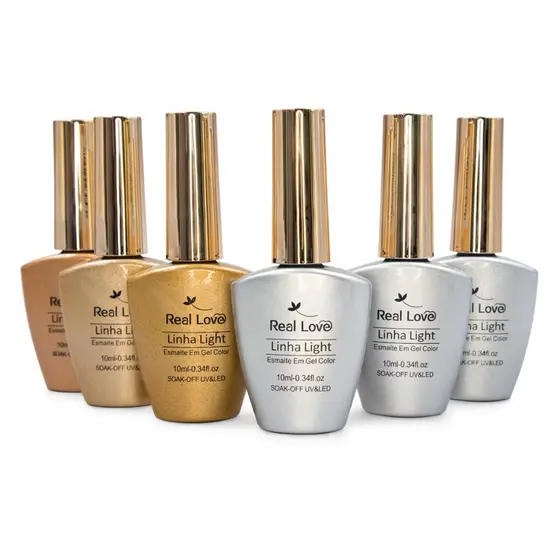 Kit 6 Esmalte em Gel Tons de Dourado e Prata Real Love 10 ml