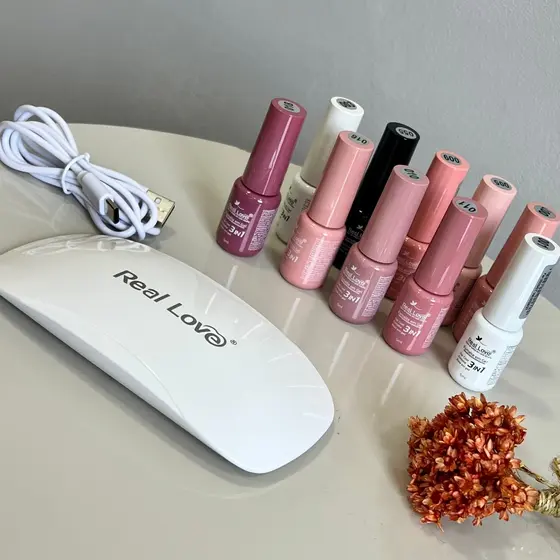 Kit Esmalte em Gel 3 em 1 + Mini Cabine Real Love 5 ml