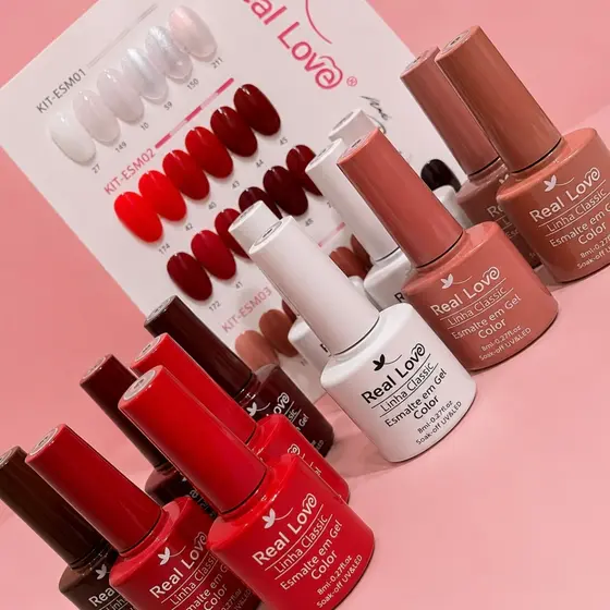 Kit 36 Esmaltes em Gel Linha Classic Real Love Tons Branco Nude Vermelhos 10ml