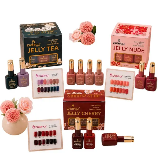 Kit 12 Esmaltes em Gel Dafu Jelly Nude Jelly Cherry Jelly Tea 12ml