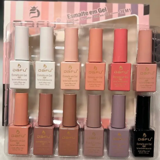 Kit 12 Esmaltes em Gel 3em1 Tons Nude-Marrom-Vermelhos Tons Pastéis Dafu 5 ml