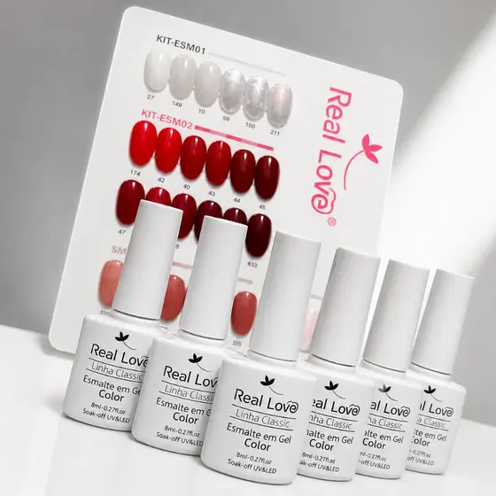 Kit 6 Esmaltes em Gel Tons de Branco Linha Classic Real Love 8m