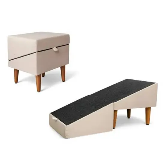 Rampa Pett Multiuso 2em1 Escada Prática Sófa Cama Para Pets Cachorro Gato Pufe Banco Estofado Suede