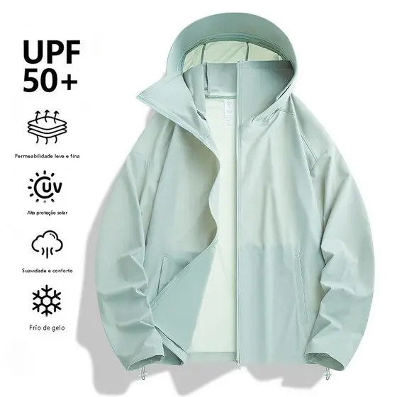 Jaqueta de Proteção Solar UPF50+ para Homens e Mulheres, Proteção UV de Verão, Jaqueta Fina de Secagem Rápida em Seda Ge