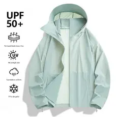 Jaqueta de Proteção Solar UPF50+ para Homens e Mulheres, Proteção UV de Verão, Jaqueta Fina de Secagem Rápida em Seda Ge