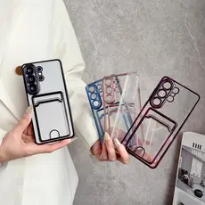 Capa Carteira Transparente Com Porta-Cartões Para Samsung S25 Ultra S24 S23 Plus S22 A55 A35 5G Slot Cartão Protetora À