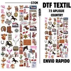 Aplique Country Termocolante Para Jeans ,Calça Camiseta Jaqueta DTF Textil Arquivo PRonto 72 Unidades Promoção