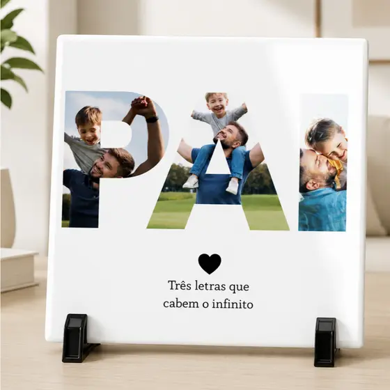 Azulejo Personalizado Dia dos Pais com Fotos e Nome | Presente Decorativo com Suporte