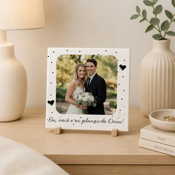 Azulejo com Foto Personalizado para Casal Decoração Romântica com Suporte