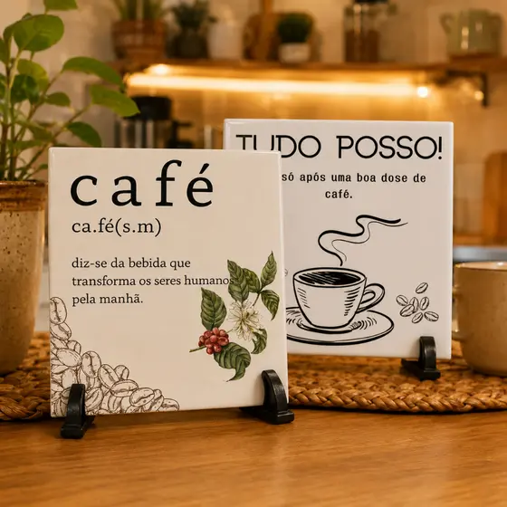 Azulejo Decorativo Cantinho Do Café Cozinha Quadro Com Suporte