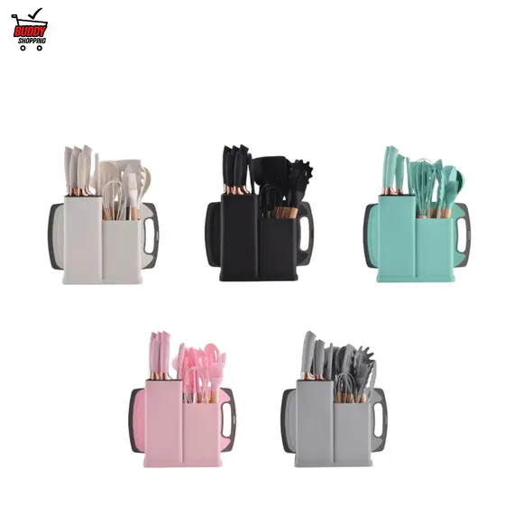 Kit Conjunto 19 Pçs De Utensílios Facas Silicone Cozinha