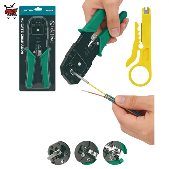 Alicate de Crimpar RJ45 RJ11 Profissional Cabo de Rede 3 em 1 Desencapador e Cortador Luatek LWJ-110