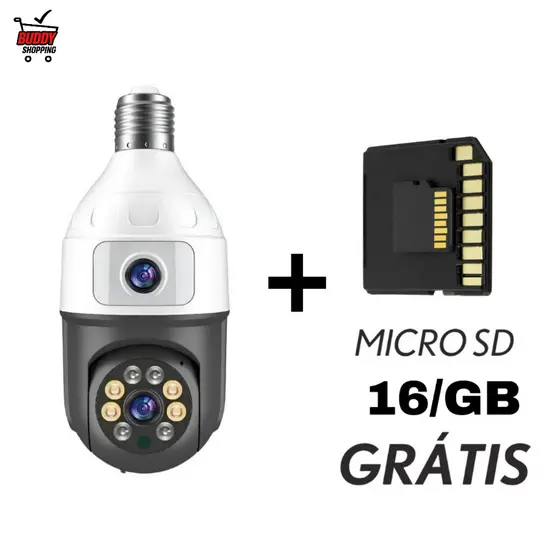 Câmera Lâmpada Wifi Dupla Lente 360 IP Segurança Full HD + Cartão SD 16GB
