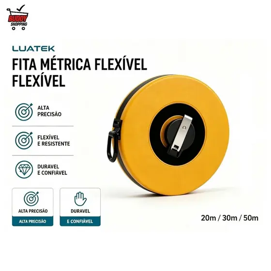 Trena Longa Fita Metrica Fibra de Vidro Flexivel Profissional 20M 30M 50M Manual De Medicao