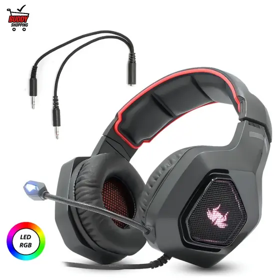 Headset Gamer KNUP KP-488 RGB 7 Cores Driver 50mm Microfone USB P2 para PC PS4 PS5
