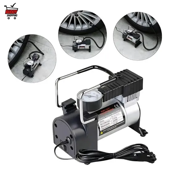 Mini Compressor de Ar Portátil 12V para Carro Moto Bicicleta com Manômetro Luatek LKD-217