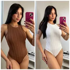 KIT 2 Body Bory Regata Feminino Gola Redonda Estilo Basico com Bojo Suave Confortavel - Tecido Ribana Prime Canelado