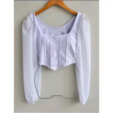 Blusa Cropped comprida Feminina Manga Longa Tule Suplex Com Bojo Estilo Corset