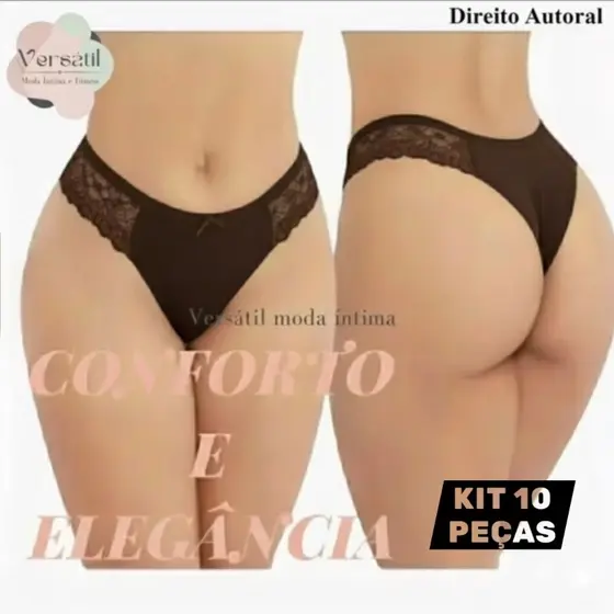 Kit Calcinhas Femininas Tanga Fio Renda Lateral Conforto  Dia a Dia