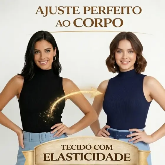 Kit 2 Cropped Feminino Gola Alta Canelado Regata Ribana Básico Sem Bojo Casual