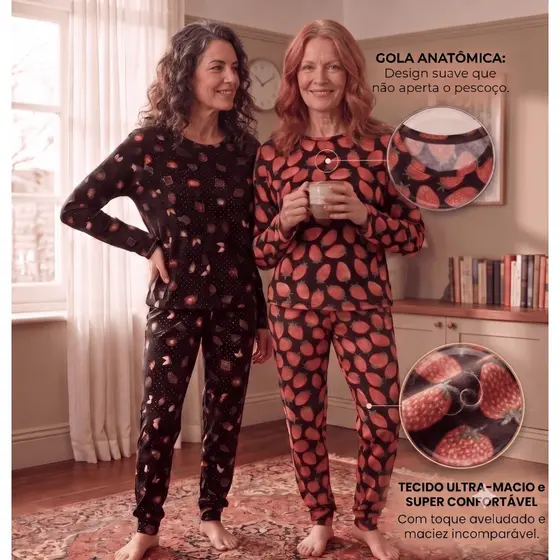 Pijama Feminino Longo Suede Ligth  Conjunto Macio Aveludado Quentinho Confortável Dia a Dia Presente