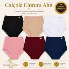 Kit 3, 5 ou 10 Calcinha Cintura Alta Plus Size Modeladora Feminina Microfibra Calçola Senhora Pós Parto Tangão Básica