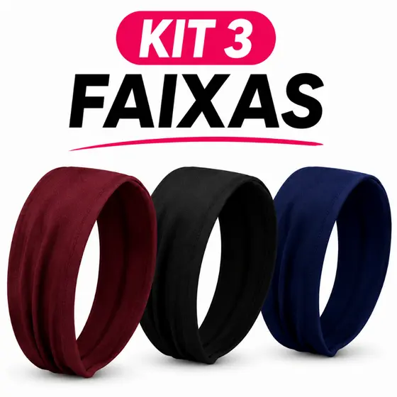 Kit 3 Headband Faixa de Cabelo Feminina Esportiva Elástica Confortável
